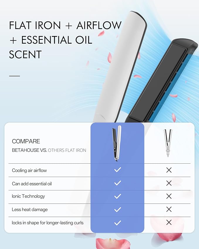 Betahouse Flat Iron Hair Straightener and Curler 2 in 1 with Cooling Air Vents and Add Essential Oil, 1 Inch Titanium Straightening Curling Iron Airflow Styler 3 Temp UP to 450℉ Dual Voltage