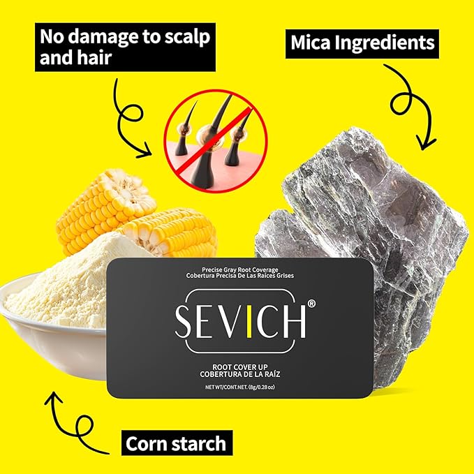 SEVICH Root Touch Up Hair Color Powder with Mirror & Brush – Instant Gray Hair Cover Up, Waterproof Sweatproof Formula, Natural Finish for Hairline & Bald Spot, 48H Long Lasting, Black