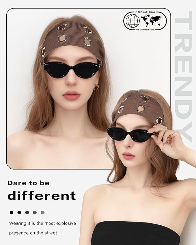 Grommet Headband for Women, Plus Brown 23cm Hollow Out Elastic Hair Band, Eyelets Punk Grunge Stylish Hairband