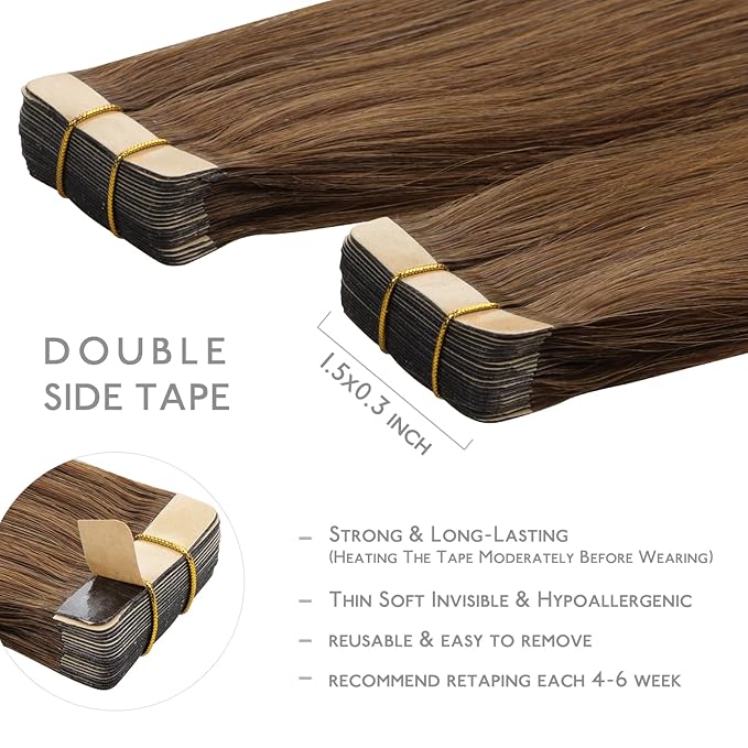 WENNALIFE Tape in Hair Extensions Human Hair, 20pcs 50g 22 inch Light Auburn Brown Remy Hair Extensions Straight Human Hair Tape in Extensions Skin Weft Tape Extensions Human Hair
