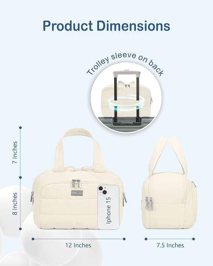 TOPDesign Travel Toiletry Bag for Women, Puffer Large Toiletry Bag, Lightweight Cosmetic Makeup Organizer with Handle for Traveling, Accessories, Essentials, Toiletries (Ivory White)