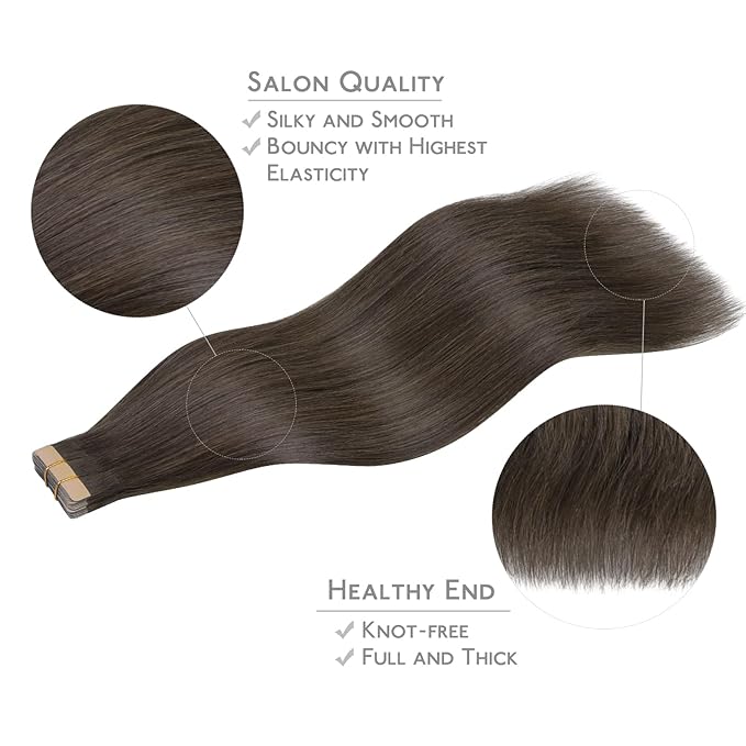 WENNALIFE Tape in Hair Extensions Human Hair, 20pcs 50g 24 inch Cool Dark Brown Remy Hair Extensions Straight Human Hair Tape in Extensions Skin Weft Tape Extensions