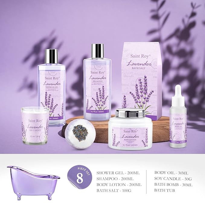 Lavender scented gifts for mom Spa Gift Baskets for Woman - spa baskets for women gift Lavender Gifts for Women, Bath Set, Christmas Gifts for Ladies, Home Spa Kit Gifts for Her, Mothers Day