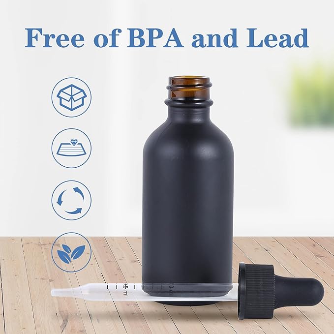 1 oz Dropper Bottle 12 Pack Black Glass Boston Bottles 30ml with Eye Droppers Black Caps for Essential Oils, Perfume, Leak Proof Travel Bottles for Liquids