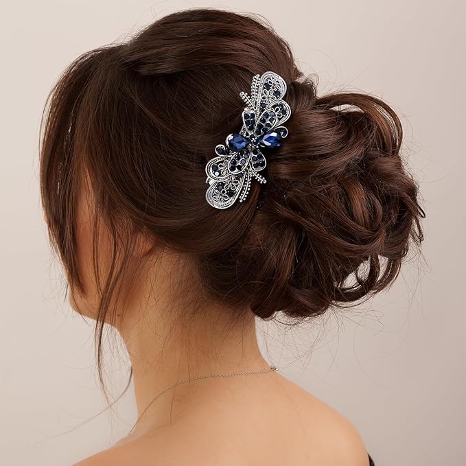 Geyoga 6 Pieces Vintage Hair Barrettes for Women Retro Flower French Pearl Crystal Rhinestones Clips Hair Pins for Women Styling Accessories(Deep Style)