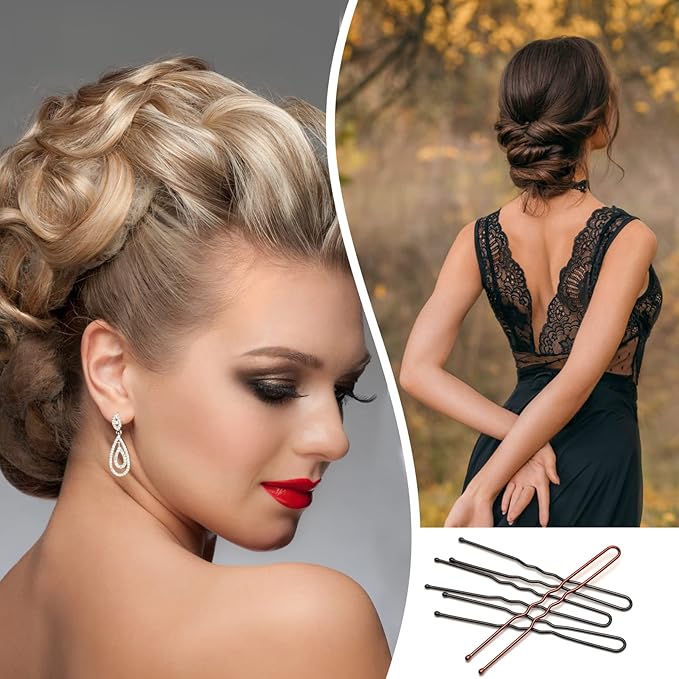 100PCS 2.4Inch U Shaped Hair Pins Black,Brown Bobby Pins for All Hair Types,Hair Pins for Women,Pain-Free U Pins for Buns With Box（Black+Brown）