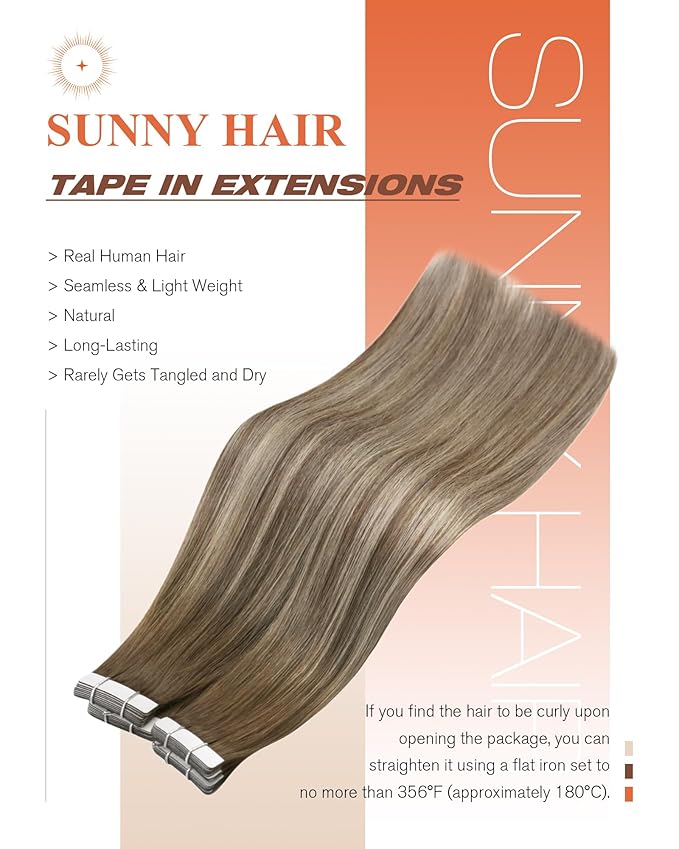 Sunny Hair Tape in Hair Extensions Human Hair 24 Inch Hair Extensions Real Human Hair Tape in Extensions for Women Cool Brown to Light Brown Balayage Blonde Invisible Remy Hair Skin Weft 20Pcs 50g