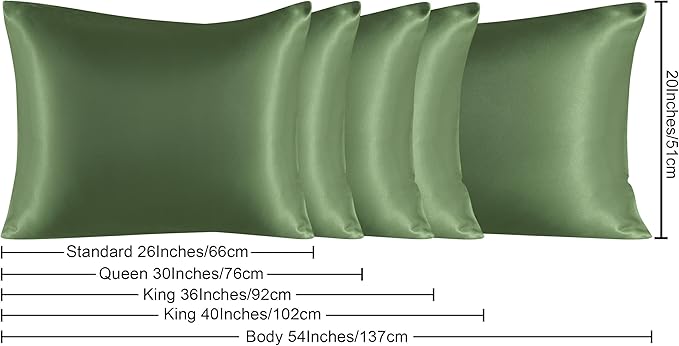 NTBAY 2 Pack Satin Standard Pillowcases for Hair and Skin, Luxurious and Silky Pillow Cases with Envelope Closure, 20x26 Inches, Olive Green