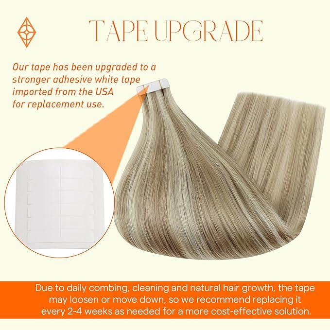 Full Shine Seamless Tape in Hair Extensions Human Hair 12Inch Color Golden Blonde Highlight Medium Blonde Tape in Extesnions Double Sided Straight Human Hair Extensions 30G 20Pcs Wedding