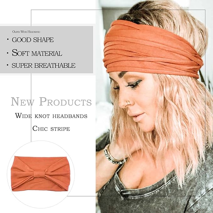 Olbye Wide Headbands Women Knotted Turban Headband Elastic Non Slip Hairbands Yoga Workout Head Wraps Running Sweatbands Boho Head Bands Fashion Hair Accessories for Women Pack of 6