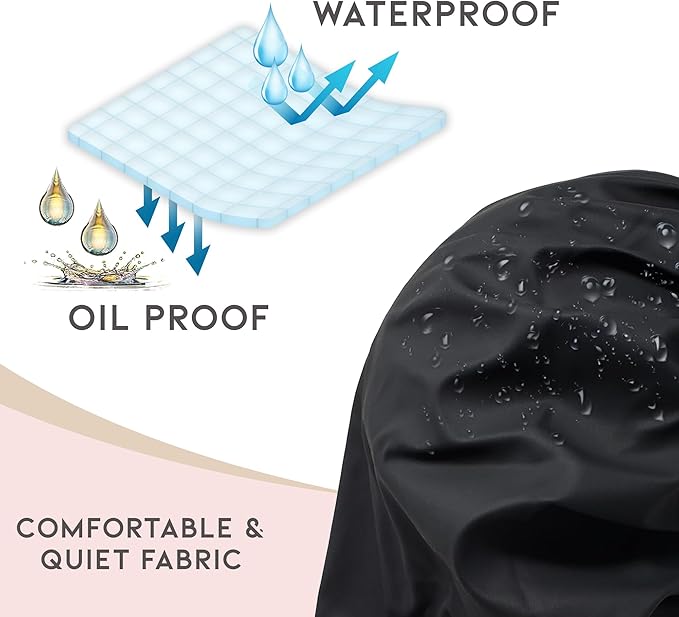 Reusable Oil Proof Nightcap, Protective Hair Bonnet and Shower Cap, Leakproof, Oilproof, and Waterproof, Black, Now 2 Sizes!