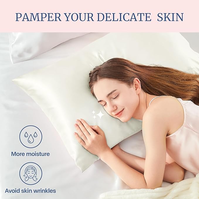 BEDELITE Satin Pillowcase for Hair and Skin, Super Soft and Cooling Similar to Silk Pillow Cases 2 Pack with Envelope Closure, Gift for Women Men(13"x18" Toddler Size, Ivory)
