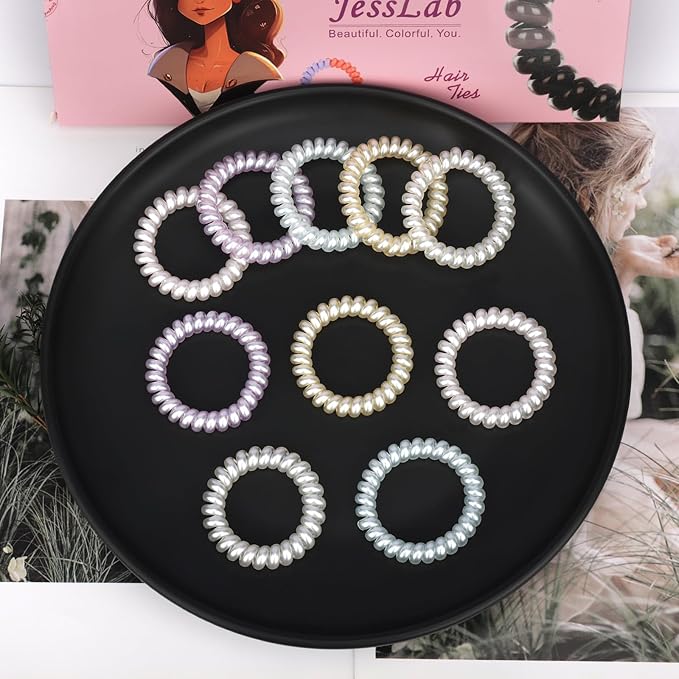 JessLab Spiral Hair Ties for Women, 10-Pack Traceless No-Damage Ponytail Holders, Coils Hair Bands for Girls, Assorted Colors