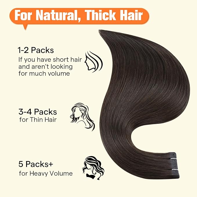 Full Shine Brown Tape in Hair Extensions Human Hair Color Dark Brown Seamless Glueless Remy Human Hair Extensions with Holes Skin Weft 20Inch 20PCS 50G Soft Remy Hair Extensions Tape ins