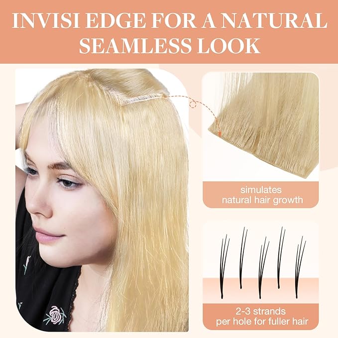 GOO GOO Invisi Edge Tape in Hair Extensions Human Hair, 18AT60A Pearl Ash Blonde Highlights 20pcs injected with 20pcs classical tape ins, 22inch 100g, Virgin Remy Hair, Natural Look