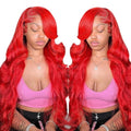 Red 13x6 Lace Front Wigs Human Hair Pre Plucked Body Wave Human Hair Wig Hot Red Lace Frontal Wigs For Black Women 180% Density 28 Inch