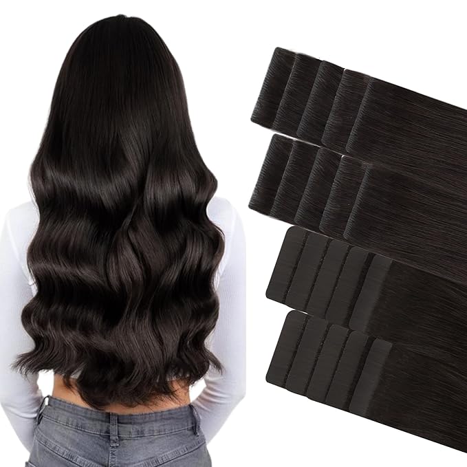 GOO GOO Invisi Edge Tape in Hair Extensions Human Hair, 2 Dark Brown 10pcs injected with 10pcs classical tape ins, 10inch 30g, Virgin Remy Hair, Natural Look