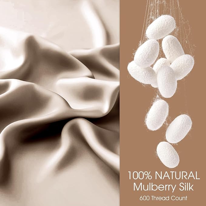 100% Silk Pillow Cases 2 Pack Queen Size Mulberry Silk Pillowcase for Hair and Skin Set of 2 Highest Grade 6A Silk Soft Breathable Cooling with Hidden Zipper, Taupe