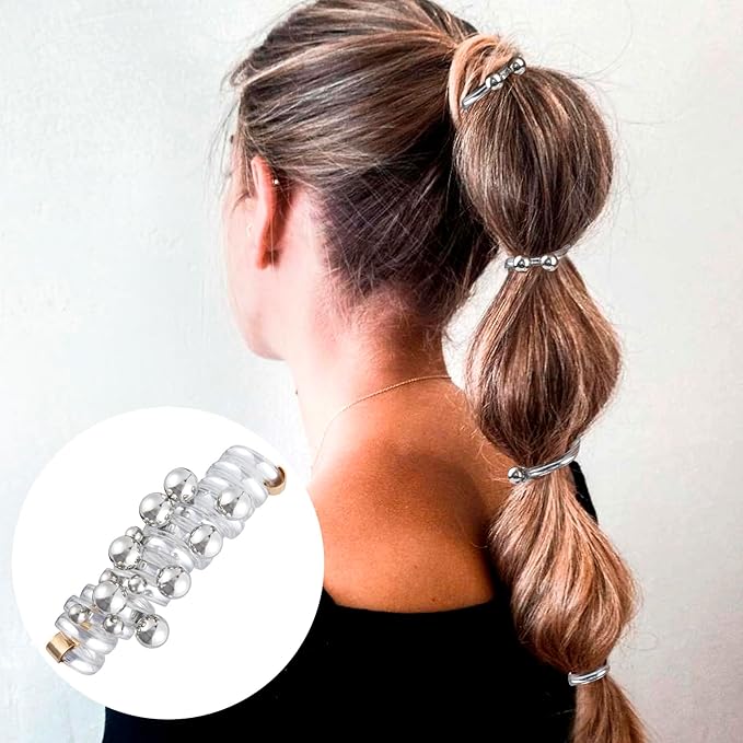 3 Pcs Creaseless Spiral Hair Ties for Women, 3 Colors Pearl Phone Cord Shape Hair Bands, Pearl Telephone Scrunchies, Coil Hair Ties for Thick, Thin, Long, Curly Hair