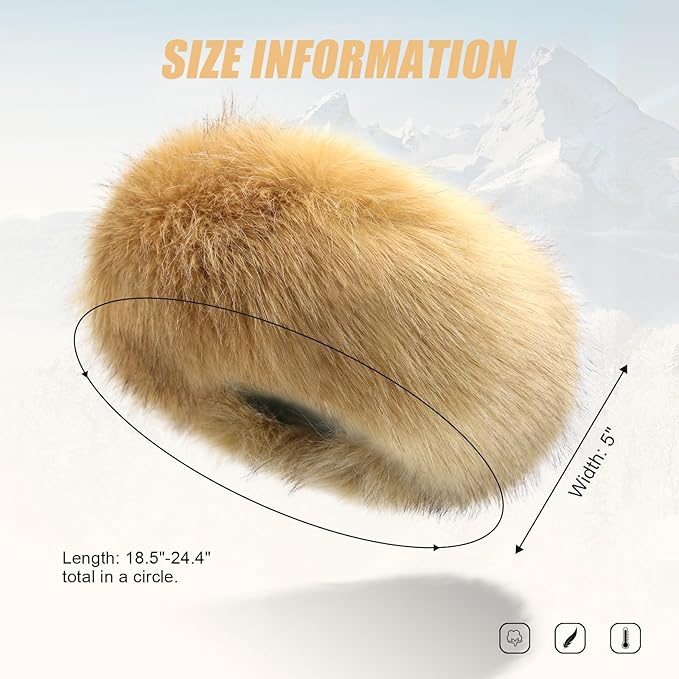 Faux Fur Headband for Women Elastic Fuzzy Thick Earmuffs Winter Headwrap Ear Muffs Furry Ear Warmers Cold Weather (Brown 1)