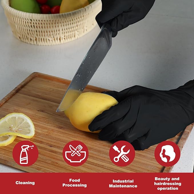 Disposable Gloves Large, Nitrile and Vinyl Blend Latex Free Gloves, 4 Mil,1000 Pc. Food Grade Glove for Cleaning, Food Prep, Hair Dye, Tattoo, Black
