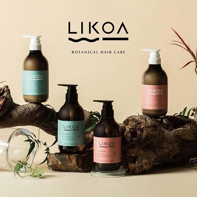LIKOA, Smooth and Neutral Shampoo and Treatment Set, Vegan, Halal, Lightweight Moisture for Fine, Dry, or Tangle-Prone Hair, Botanical Hair Care, White Floral Scent, Made in Japan, 16.9/17.64 Fl oz