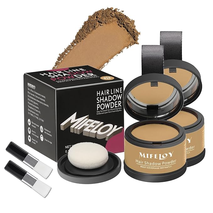 2 Pack Root Touch Up Shadow Powder, Gray Hair Cover Up, Women Color Root Coverage Powder for Thinning Grey Hairline, Men Instantly Concealer Hair Loss Beard Line Eyebrow, Dark Blonde