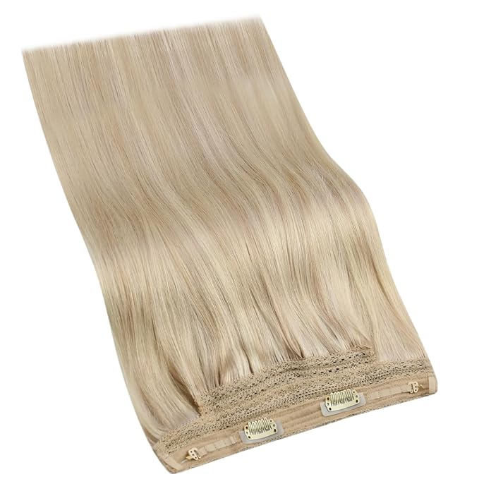 YoungSee 120g Wire Hair Extensions Real Human Hair Ash Blonde Highlights Bleach Blonde Wire Human Hair Extensions for Women Invisible Headband Hair Extension Human Hair 16Inch