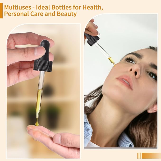 Dropper Bottle,2 oz 4 Pack Glass Droppers Bottle for Oils Eye Dropper Small Travel Oil Amber Dropper with 1 Funnel & 6 Labels - Essential Oils Bottles Tincture Bottles With Dropper Leakproof