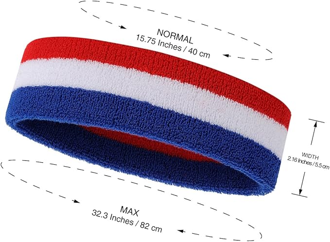 ONUPGO Sweatband Headbands for Men & Women -12PCS Sports Headbands Moisture Wicking Athletic Cotton Terry Cloth Headband for Tennis,Basketball,Football,Gym,Working Out