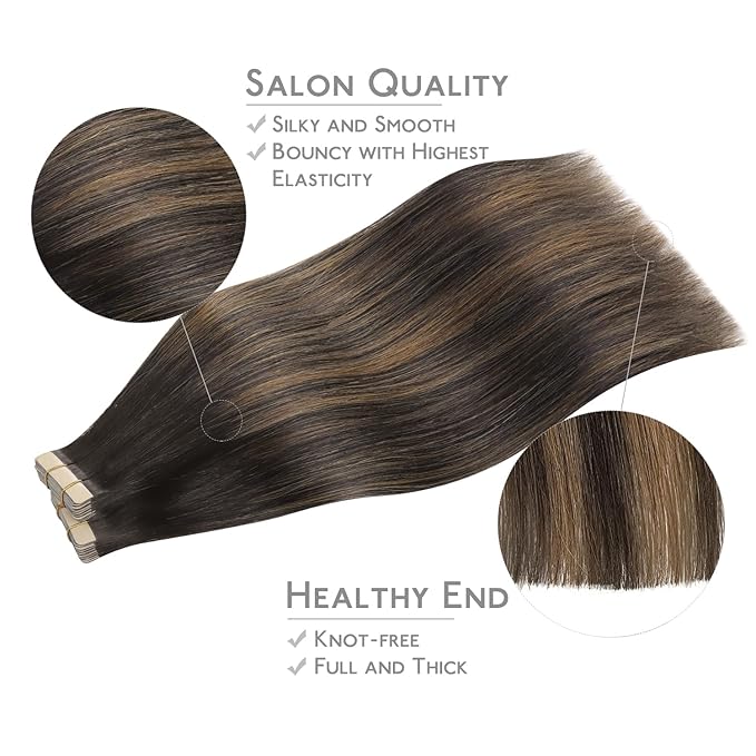 WENNALIFE Tape in Hair Extensions Human Hair, 40pcs 100g 20 inch Balayage Dark Brown Mixed Chestnut Brown Hair Extensions Real Human Hair Straight Tape in Extensions Invisible Human Hair Extensions