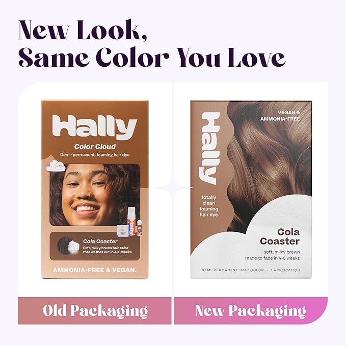 Hally Hair Color Cloud Hair Dye (Cola Coaster) - Demi-Permanent Foam Hair Color for Women & Men - Mess-Free & Long-Lasting Hair Dye Kit, Hair Coloring Products Wash Out in 4-6 Weeks, Vegan