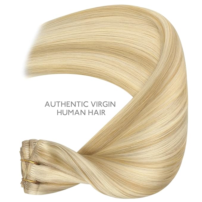 WENNALIFE Clip in Hair Extensions, 150g 22 Inch 9pcs Light Blonde Highlighted Golden Blonde Remy Hair Thicker Double Weft Extensiones De Cabello Humano Con Clip Ins Straight Full Volume