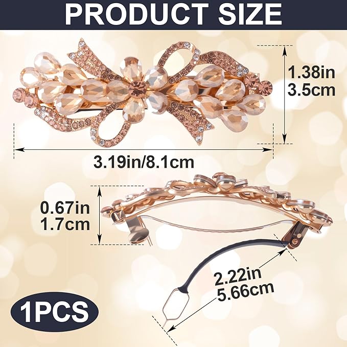 Joez Wonderful Rhinestone Hair Clip Sparkly Crystal Barrettes French Wedding Prom Engagement Pageant First Communion Hair Decorative Accessories for Women Long Hair (Bow Champagne 1 Pcs)