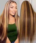 Ombre Lace Front Wig Human Hair 13x6 HD Lace Frontal Real Virgin Human Hair Wig 4/27 Colored Honey Blonde Straight Wigs Human Hair Pre Plucked Tangle-Free 200 Density 26 Inch