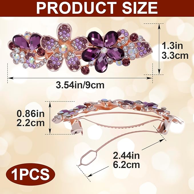 Joez Wonderful Rhinestone Hair Clip Sparkly Crystal Barrettes French Wedding Prom Engagement Pageant First Communion Hair Decorative Accessories for Women Bride Thick Long Hair (Flower Purple, 1 Pcs)