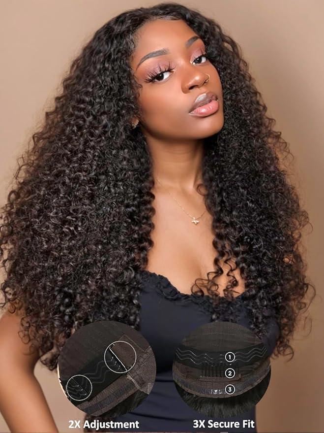 Julia Hair Bye Bye Knots Glueless Wig Curly Pre Cut Lace Front Wigs Human Hair for Women 12A Upgrade 7x5 Lace Closure Wig Pre Plucked with Pre Bleached Knots Put on and Go Natural Color 24 Inch