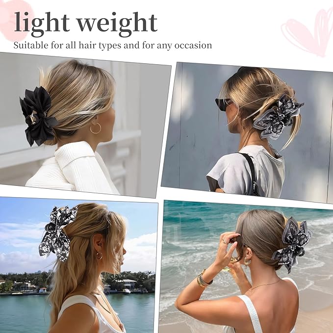Bow Claw Clips Bow Hair Clips Black 3PCS Big Hair Bows for Women Butterfly Styling Large Hair Clips for Thick Hair for Girls Hair Accessories for Teen