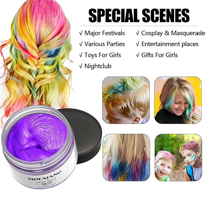 Temporary Hair Color Chalk, Hair Wax Color For Birthday,Party, Cosplay DIY, Halloween, Christmas (4, Red Blue Purple Green)
