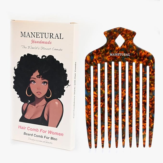 15N Professional Afro Hair Pick for Ultimate Curl Definition, Ideal for Men, Women, and Kids, Cellulose Acetate Long Tooth comb 6.3 inch(16cm) (Tortoise, 1 PACK)