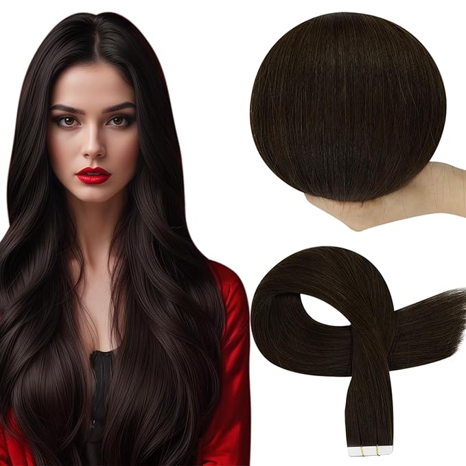 Full Shine Tape in Hair Extensions Human Hair Color Dark Brown Seamless Invisible Tape in Human Hair Extensions 22 Inch 10Pcs 25Grams Add Length Unprocessed Virgin Hair for Postpartum Women