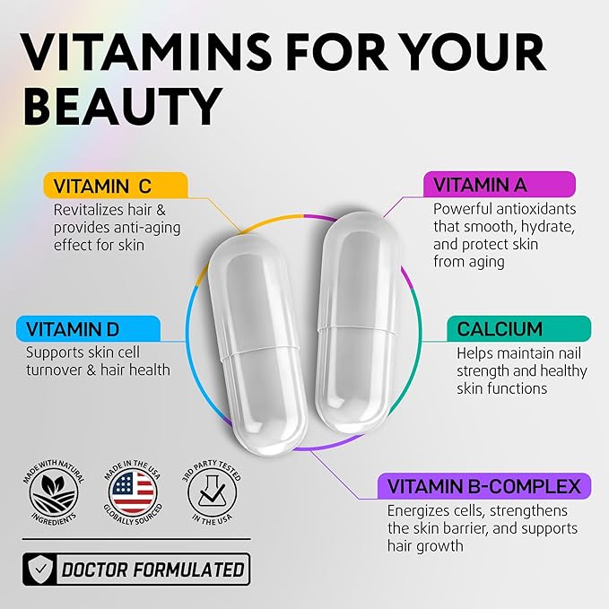 Biotin for Hair Growth Women & Men with Keratin, Collagen Complex 30000 mcg – Capsules for Hair Loss & Stronger Thickness – Skin & Nails Vitamins, Biotin 10000mcg and Collagen Supplements - 60 Pills