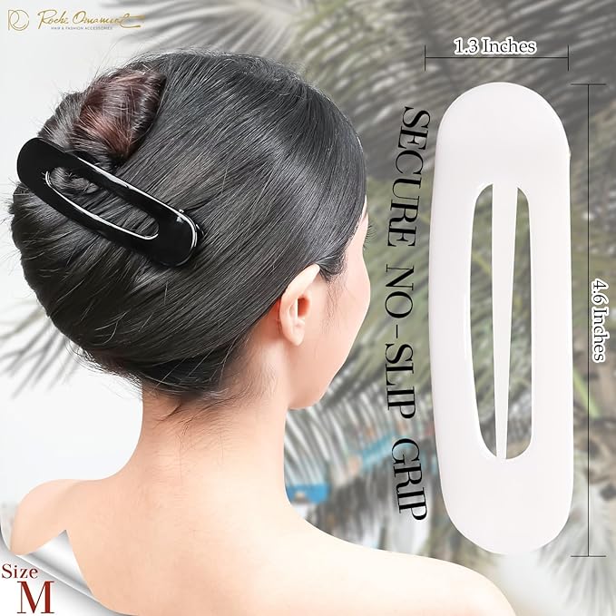 RC ROCHE 6 Pcs Flat Claw Hair Clips for Women Lay Down Barrettes No Crease Side Slide Thick Long Hair Duckbill French Against Head Jaw Claw Styling Clamp, Medium Black & White