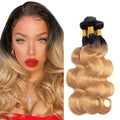 Ombre Bundles Human Hair 1B27 Body Wave Bundles 26 28 30 Inch Double Weft 2 Tone Black and Honey Blonde Bundle Hair Weave Niegmeag Virgin Remy Hair Extensions