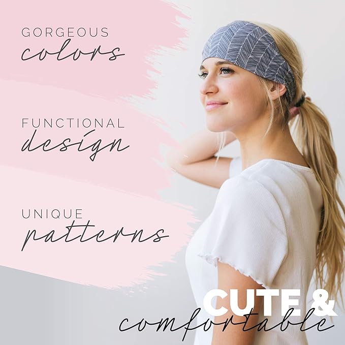 Maven Thread 4" Wide Workout Headbands for Women (2 Pack) – Non-Slip Sweatbands for Gym, Running & Yoga