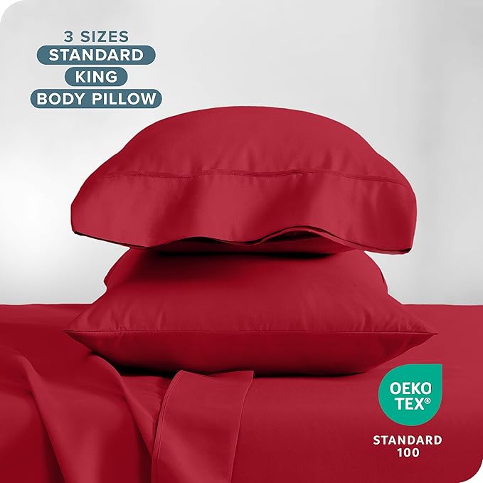 Bare Home Microfiber Pillow Cases - King Size Set of 2 - Cooling Pillowcases - Double Brushed - Red Pillowcases 2 Pack - Easy Care (King Pillowcase Set of 2, Red)