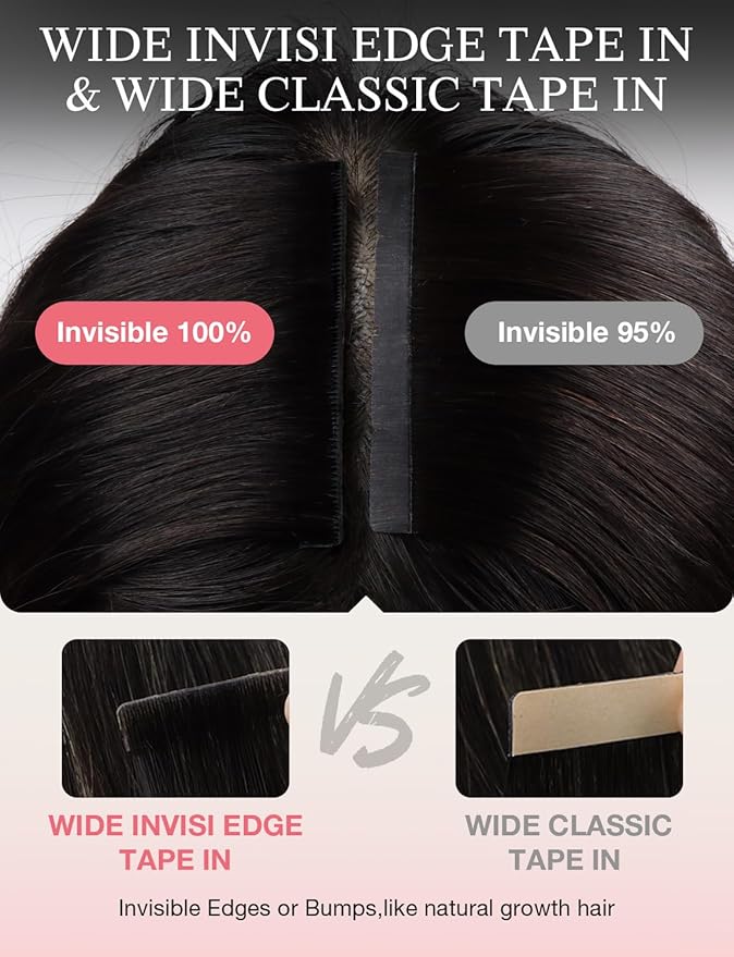 DOORES Invisi Edge Tape in Wide Hair Extensions Human Hair, Chocolate Brown to Caramel Blonde 4PCS Injection Tape ins 20g 16 Inch, Virgin Human 3 Inch Wide Injected Extensions Invisible