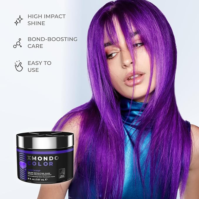 XMONDO Color Amethyst Depositing Mask & Semi-Permanent Purple Hair Dye | Infused with Bond Booster Technology & Hyaluronic Acid for Nourishment, Revitalization & Repair, Vegan Formula, 8 Fl Oz 1-Pack