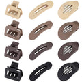 12 Pack Flat Hair Clips for Women-3 Styles Matte Neutral Flat Claw Clips, Black, Blonde,Light Brown & Dark Brown, French Duckbill Styling Accessories (Matte Neutral-2)