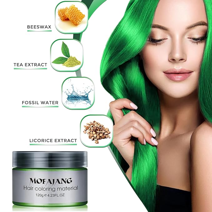 SOVONCARE Green Temporary Hair Color Wax Washable Hair Dye for Men & Women, All-Day Hold Disposable Hair Styling Clays for Party, Cosplay & Daily 4.23 oz